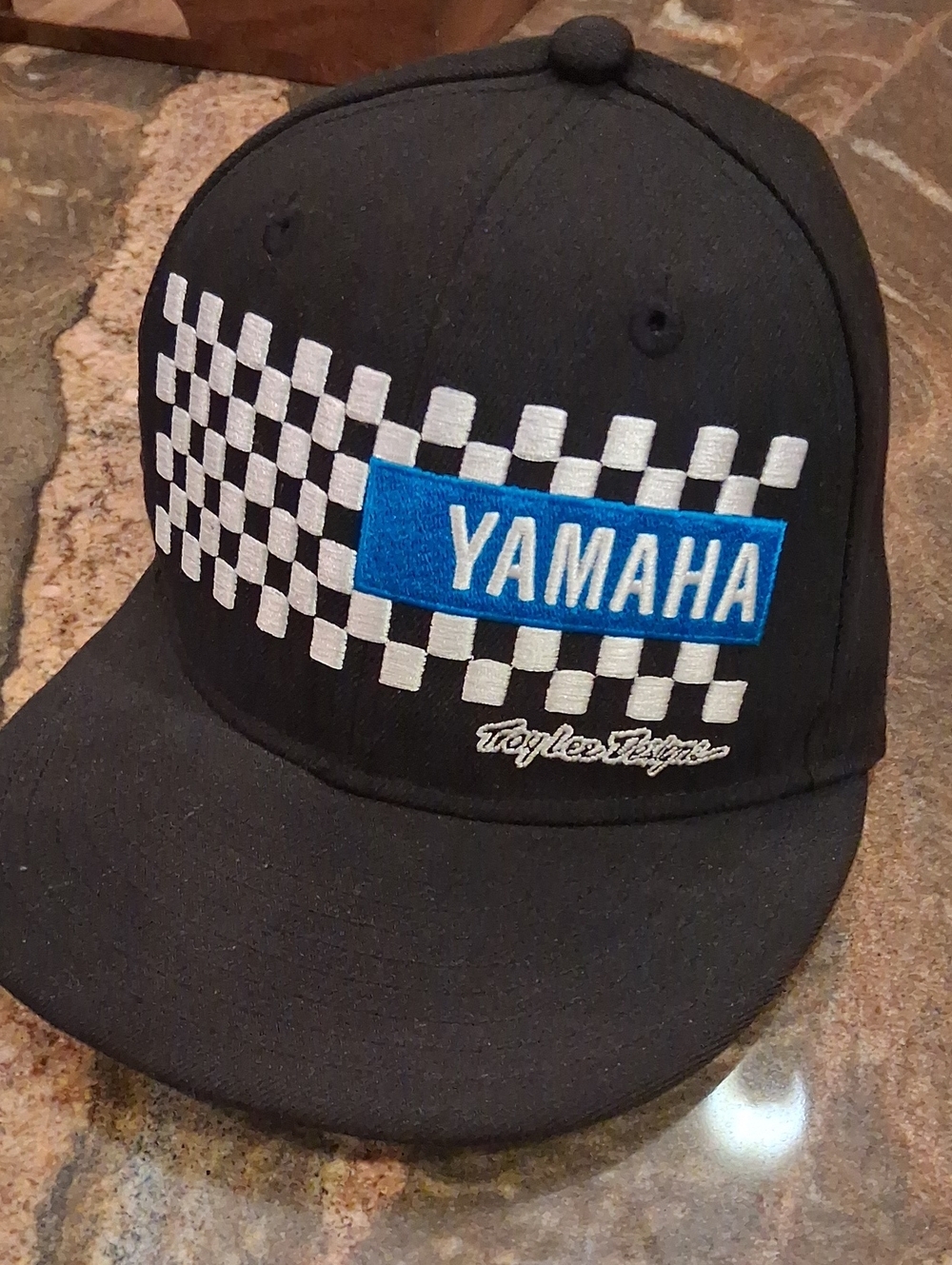 Yamaha Troy Lee Designd Black Cap with White Checkerboard and Blue Patch
